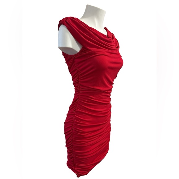Bodycon Red Fitted Ruched Mini Dress, Ricki’s, Valentines, date night, size XS, - Picture 5 of 10